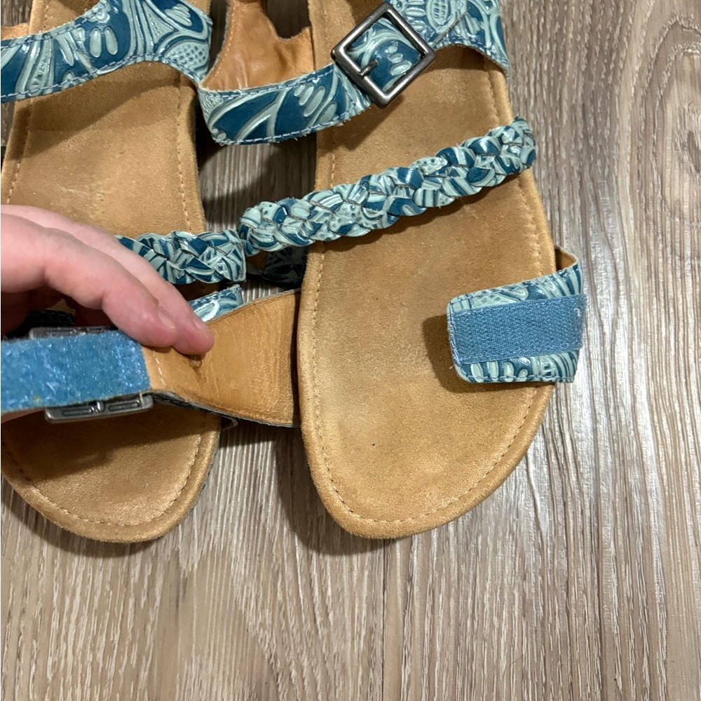 Blue Leather Braided Adjustable Strap Sandal By B… - image 4
